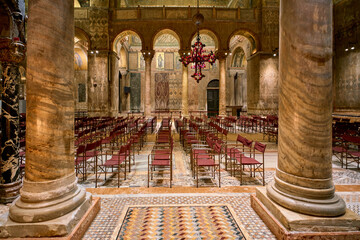 The interior of the byzantine styled San Marco church (Basilica di San Marco)  in Venice, Italy