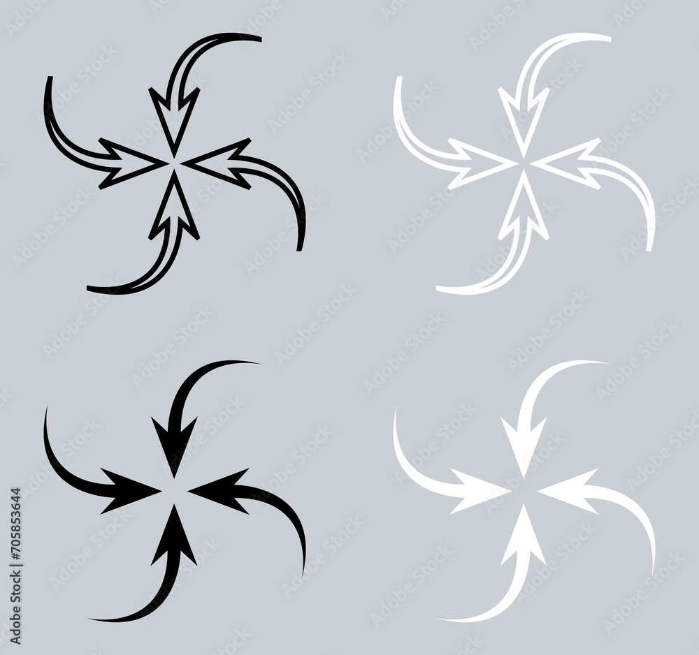Poster set of inward arrow icon. four arrows icon sign symbol in trendy flat style. arrow pointing center v