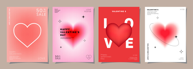 Set of Modern design templates for Valentines day, Love card, banner, poster, cover, invitation. Trendy minimalist aesthetic with gradients and typography, y2k backgrounds. vector illustration.