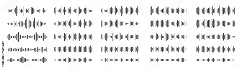 Wall mural Sound wave set. Sound waves for voice message. Audio wave icon. Waveform pattern for music player or app. Recording music. Equalizer template.