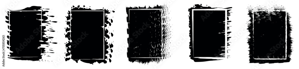 Poster grunge brush outline frames set. hand drawn sketch border collection. rectangle pencil frames border