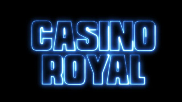 Casino Royal text font with neon light. Luminous and shimmering haze inside the letters of the text Casino Royal. Casino Royal neon sign.