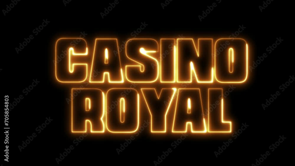 Poster casino royal text font with neon light. luminous and shimmering haze inside the letters of the text 