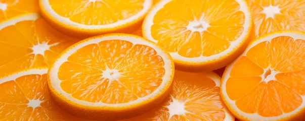 Fotobehang Tasty and juicy orange slices, fresh fruit background full of vitamins and energy © mozZz