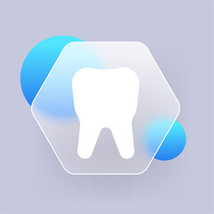 Glass icon of Tooth. Dentistry Glass morphism vector symbol