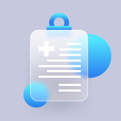 Glass icon of medical chart. Ambulatory diagnostics Glass morphism vector symbol