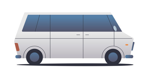 Simple white mini bus on isolated background. Flat vector icon