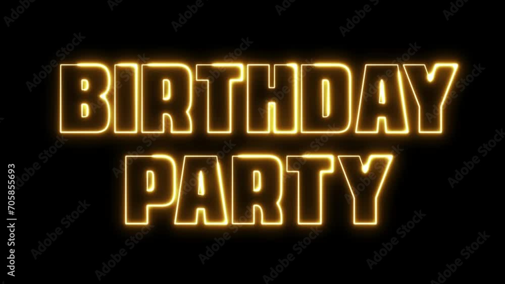 Poster birthday party text font with light. luminous and shimmering haze inside the letters of the text bir