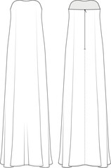 strapless sleeveless sheath long maxi dress template technical drawing flat sketch cad mockup fashion woman design style model