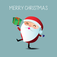 Santa Claus holds a gift box with a bow in his hand. Flat vector illustration in cartoon style