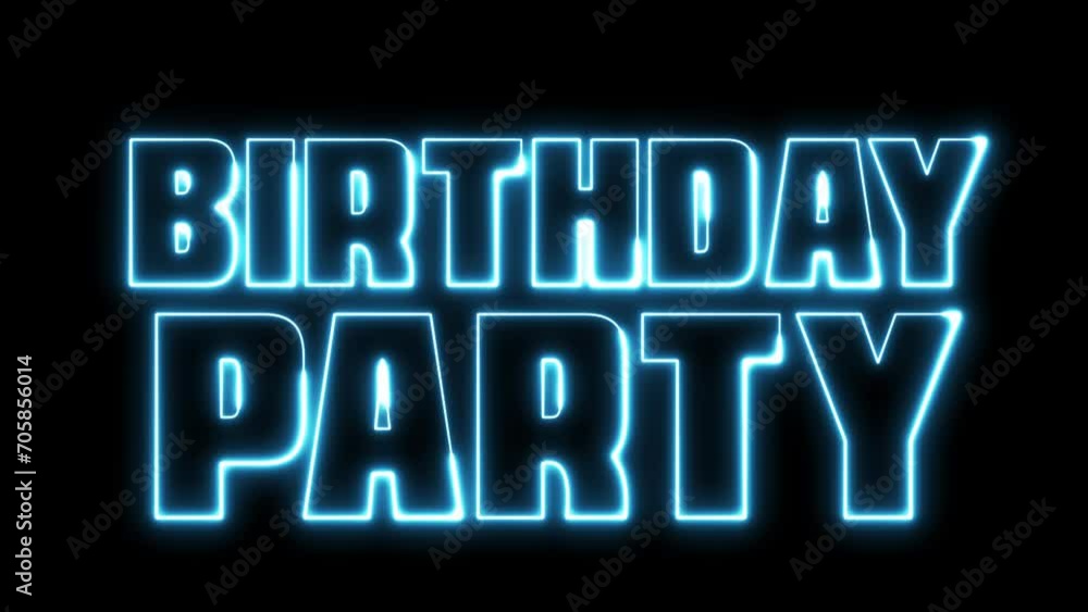 Aufkleber birthday party text font with light. luminous and shimmering haze inside the letters of the text bir