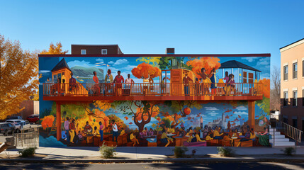 Fototapeta premium A mural in an urban setting depicting themes of social responsibility.