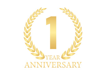 1 Year or One Year Anniversary Logo. Anniversary Celebration Logo for Wedding, Birthday Party or Celebration. Vector Illustration.