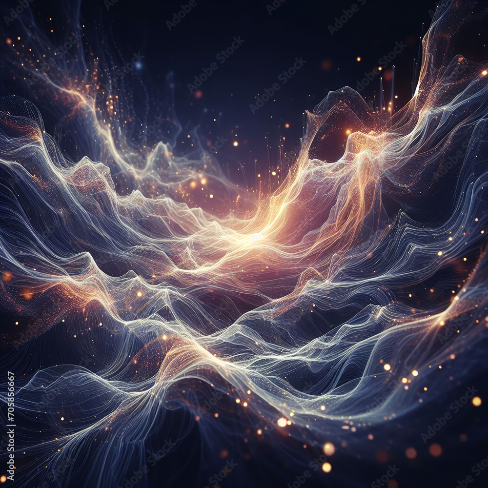 Wall mural abstract wave energy background abstract fractal light silk elegant field with particles and turbule