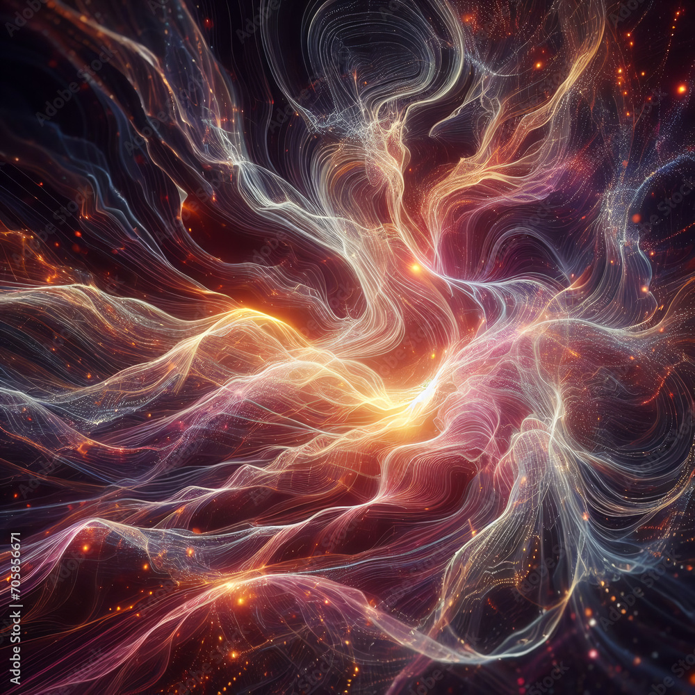 Wall mural abstract wave energy background abstract fractal light silk elegant field with particles and turbule