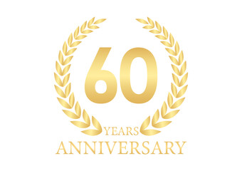 60 Years or Sixty Years Anniversary Logo. Anniversary Celebration Logo for Wedding, Birthday Party or Celebration. Vector Illustration.