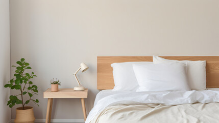 Fototapeta na wymiar A peaceful bedroom with minimalist design promoting restful sleep and mental health.