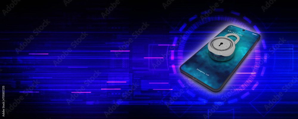 Poster 3d rendering transmitter mobile wifi with lock