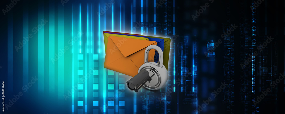 Poster 3d rendering envelope network secured cctv camera protected lock