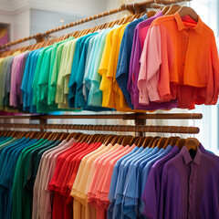 Colorful clothes in a store.