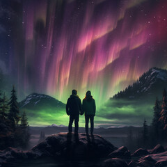 Couple watching northern lights.