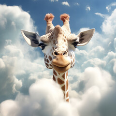 Giraffe head above the clouds.