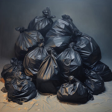 Garbage bags on dark background.