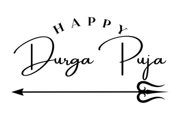 Happy Durga Puja lettering hindu festival vector illustration.