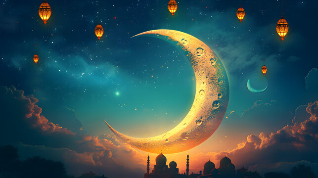 ramadan Kareem, Ramadan crescent moon, Eid Mubarak Islamic festival social media banner and Eid Mubarak Post Template, islam