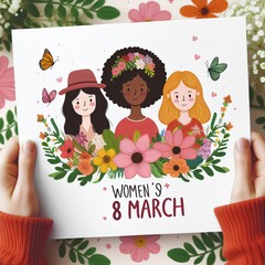 Happy women's day illustration background social media design, Generative Ai