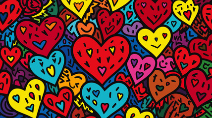 Heart Graffiti doodle background with colorful hearts for Valentine's Day	