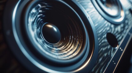 High-fidelity speaker emits sound waves in studio.