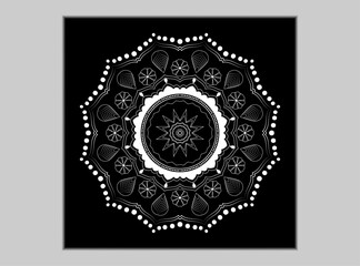 Modern black and white mandala design in illustrator.