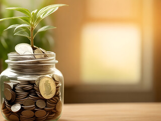 money jar with plant for finance growth