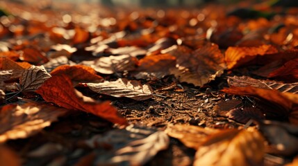 Autumn leaves carpet the forest floor, heralding the change of seasons. - obrazy, fototapety, plakaty