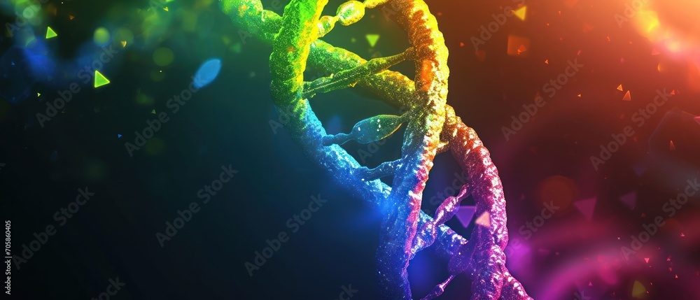 Poster a close up of a multicolored model of a double - stranded, multi - colored, human - like structure.