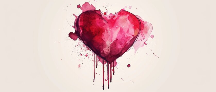  a watercolor painting of a heart with a splash of paint on the side of the heart, on a white background.