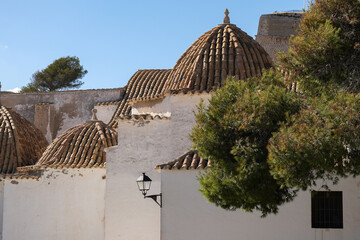 Romantic backstreet, side street and alleys in historic old town of Ibiza Stadt, Balearic Island...