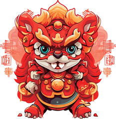 dynamic chinese new year lion dance cartoon - richly colored festive illustration perfect for seasonal graphics, decorations, and educational content