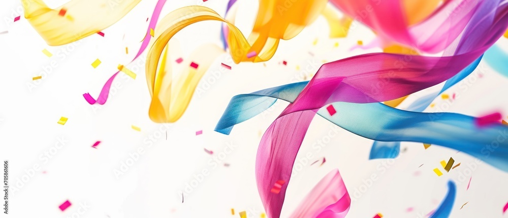 Aufkleber multicolored streamers of streamers and confetti on a white background with confetti on the bottom o
