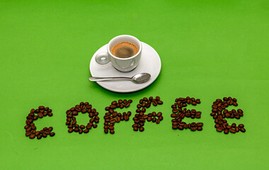 Espresso cup with coffee text beneath