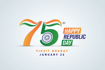 Happy 75th Republic day of India vector Template Illustration design. - obrazy, fototapety, plakaty