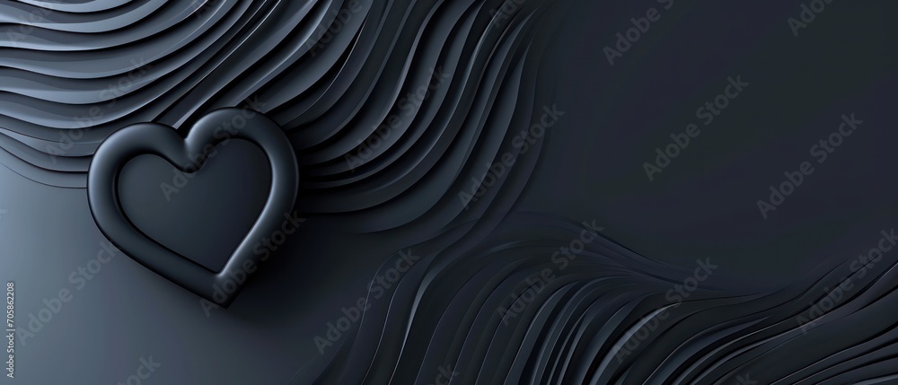 Poster a black background with a heart shaped object in the center of the image and wavy lines in the middl