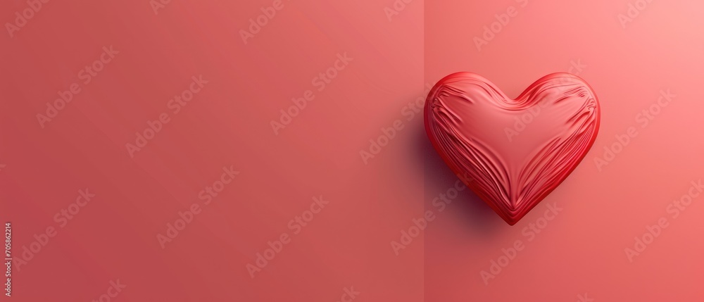Poster a red heart on a pink background with a shadow in the shape of a heart on a pink background with a s