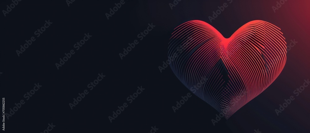 Poster a red heart on a black background with a red light in the middle of the heart and a red light in the