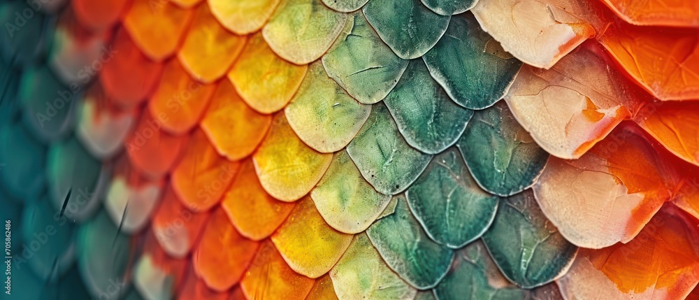 Poster a close up of a multicolored wall with a pattern of leaves on the outside of the wall and on the ins