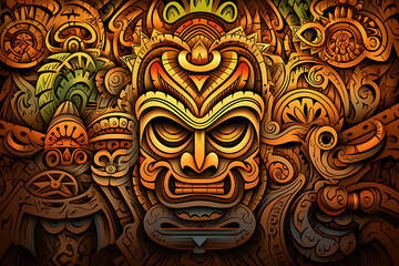 Art of polynesian background create by AI generated