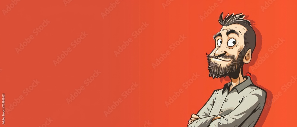 Aufkleber a man with a beard and a beard standing in front of a red wall with his arms folded in front of his 