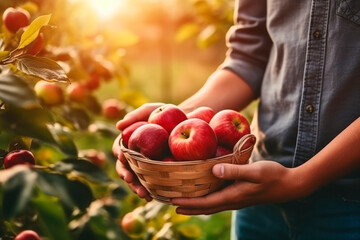 basket of apples held by 2 hands