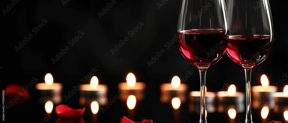 Aufkleber two glasses of wine sitting next to each other on a table with candles in the background and a red r